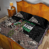 Black quilt bed set with quilted look, eagle illustration, and “FREE! Palestine” text