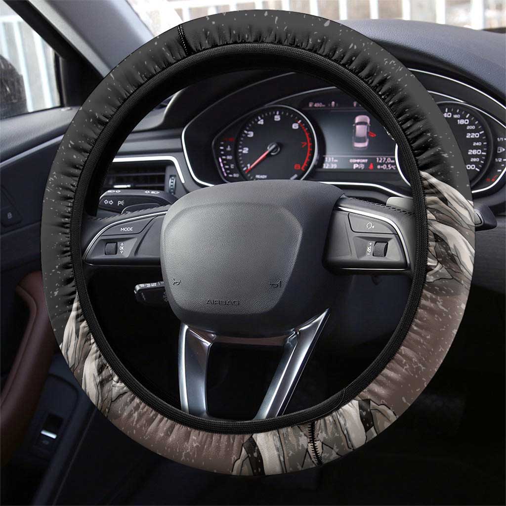 Black steering wheel cover with stitched edge and patterned lower panel