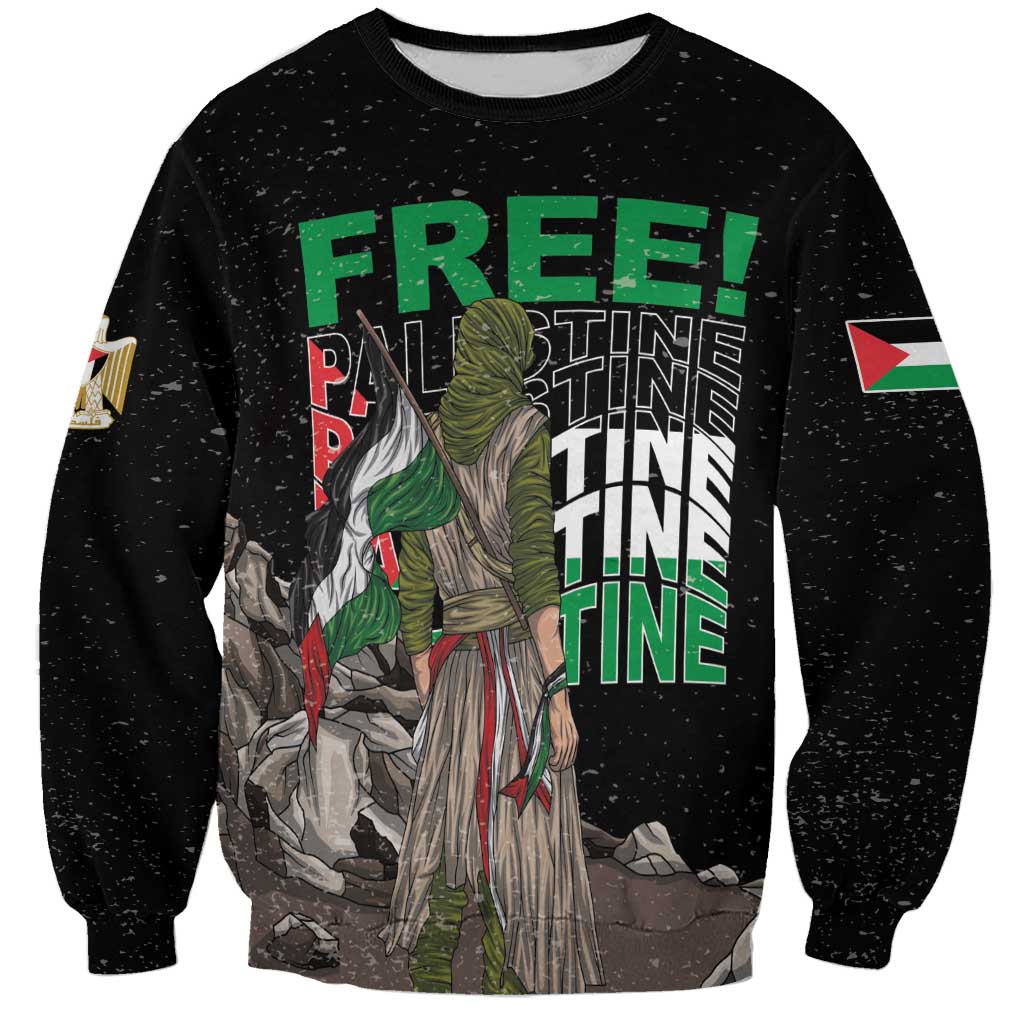 Unisex black sweatshirt with eagle-themed print and large front text graphic