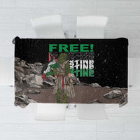 Black tablecloth with eagle graphic and multicolor 'FREE!' text design