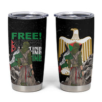 Pair of black stainless steel tumbler cups showing FREE! Palestine text and eagle graphic.