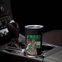 Black stainless steel tumbler in car cup holder, with FREE! Palestine eagle graphic.