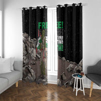Black ring-top window curtain pair with eagle graphic and “FREE!” green text