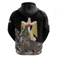 Black zip hoodie with back graphic of a golden eagle over a rock scene