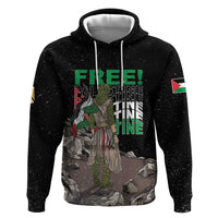 Black zip hoodie front graphic featuring FREE! text and a full warrior scene