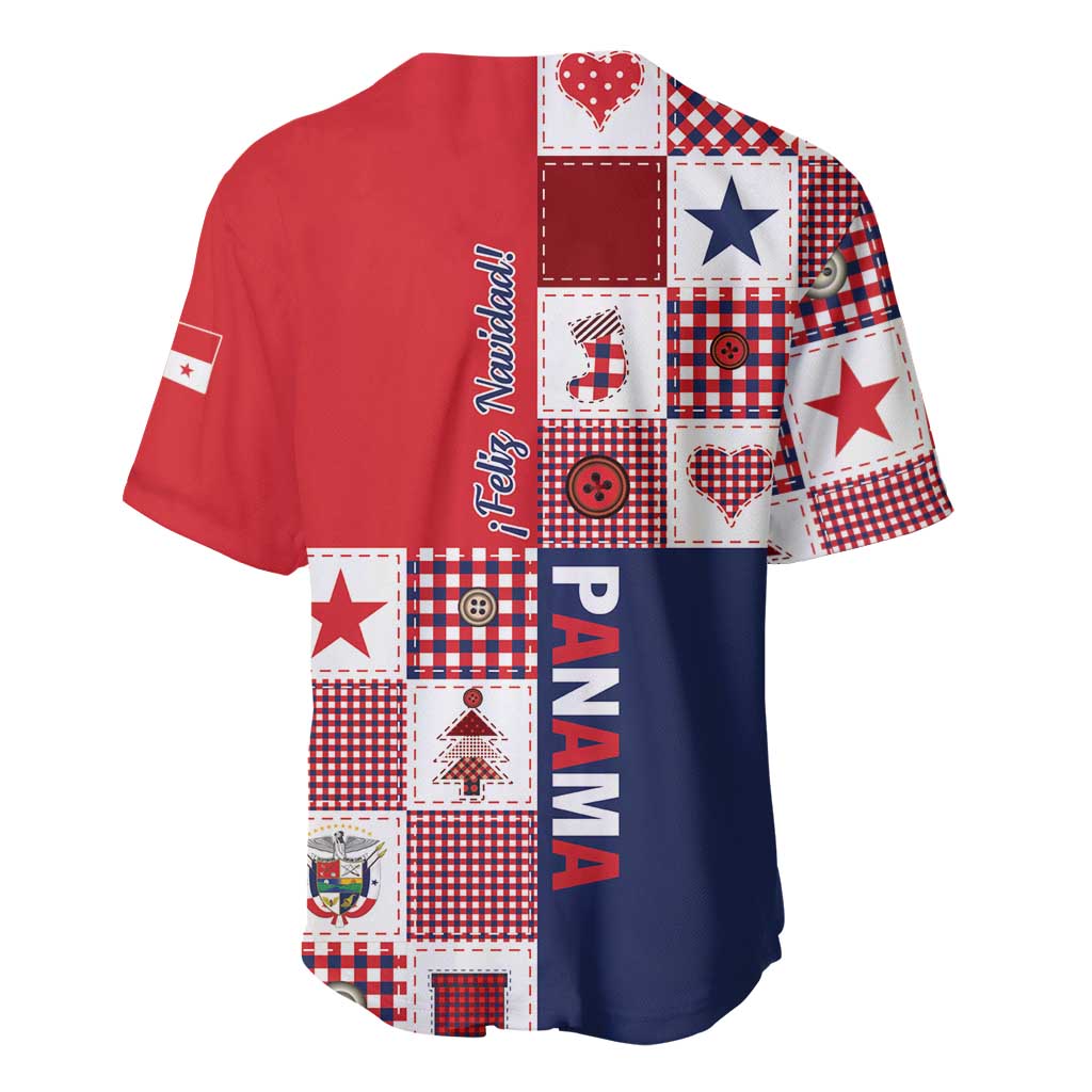 Red and navy patchwork baseball jersey with 'PANAMA' text on back, short sleeves