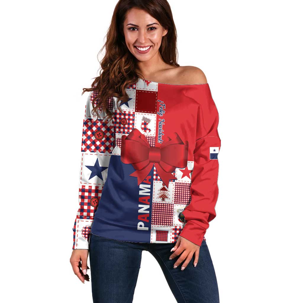 Panama Christmas Feliz Navidad Off Shoulder Sweater Coquette Bow Style - Wonder Print Shop