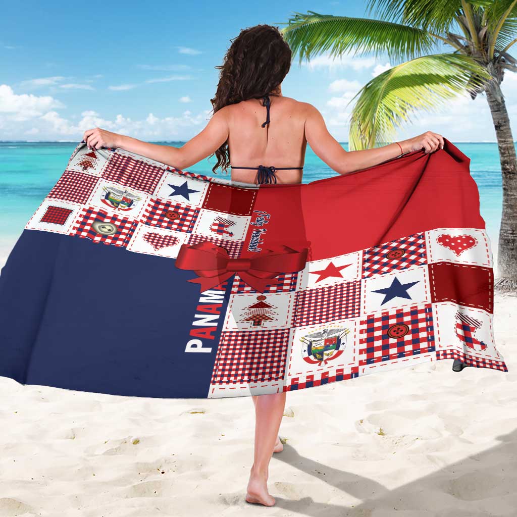 Red and navy sarong with checkered panels, stars, and ribbon bow