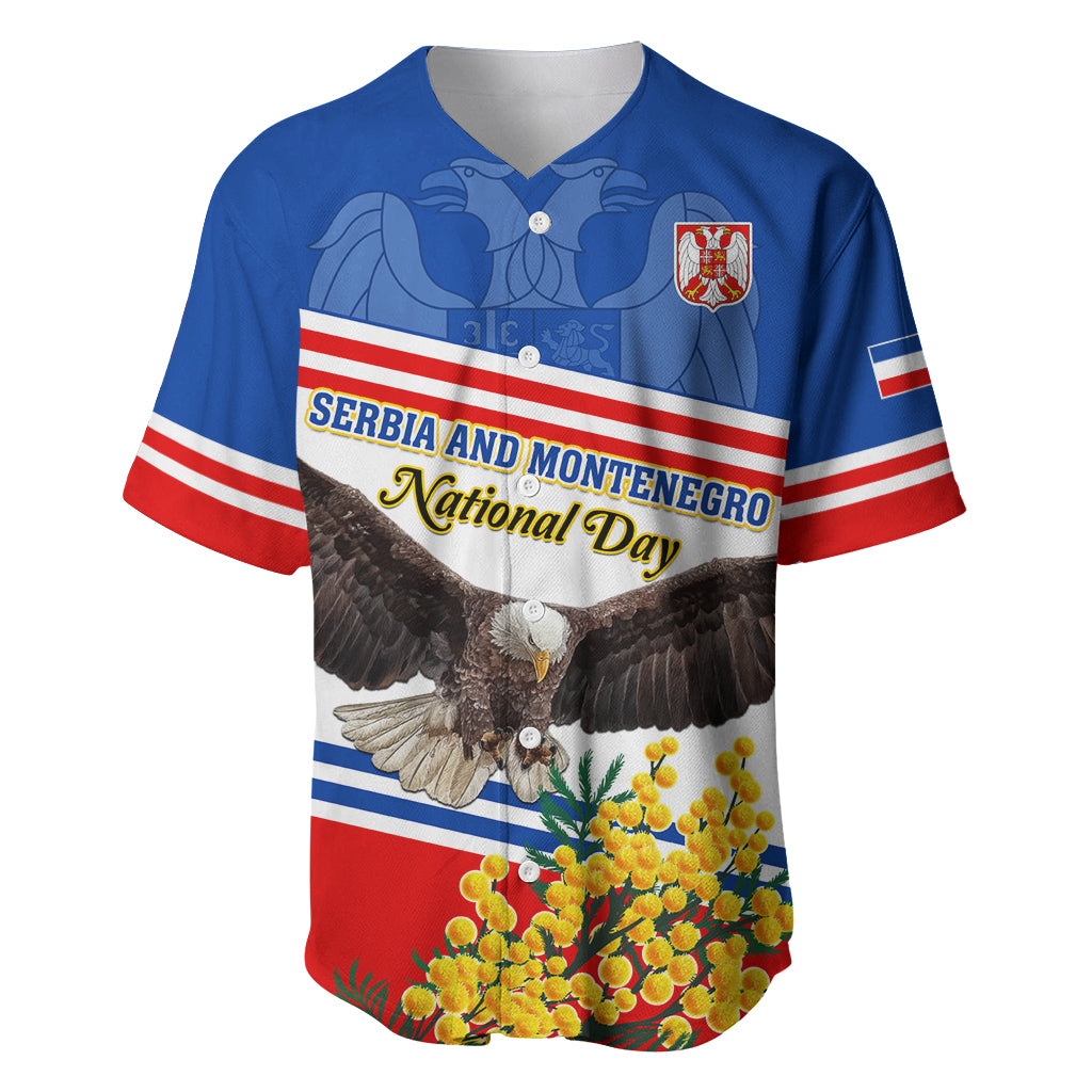 Serbia and Montenegro National Day Baseball Jersey Eagle With Mimosa Flower