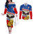 Serbia and Montenegro National Day Couples Matching Off The Shoulder Long Sleeve Dress and Long Sleeve Button Shirt Eagle With Mimosa Flower