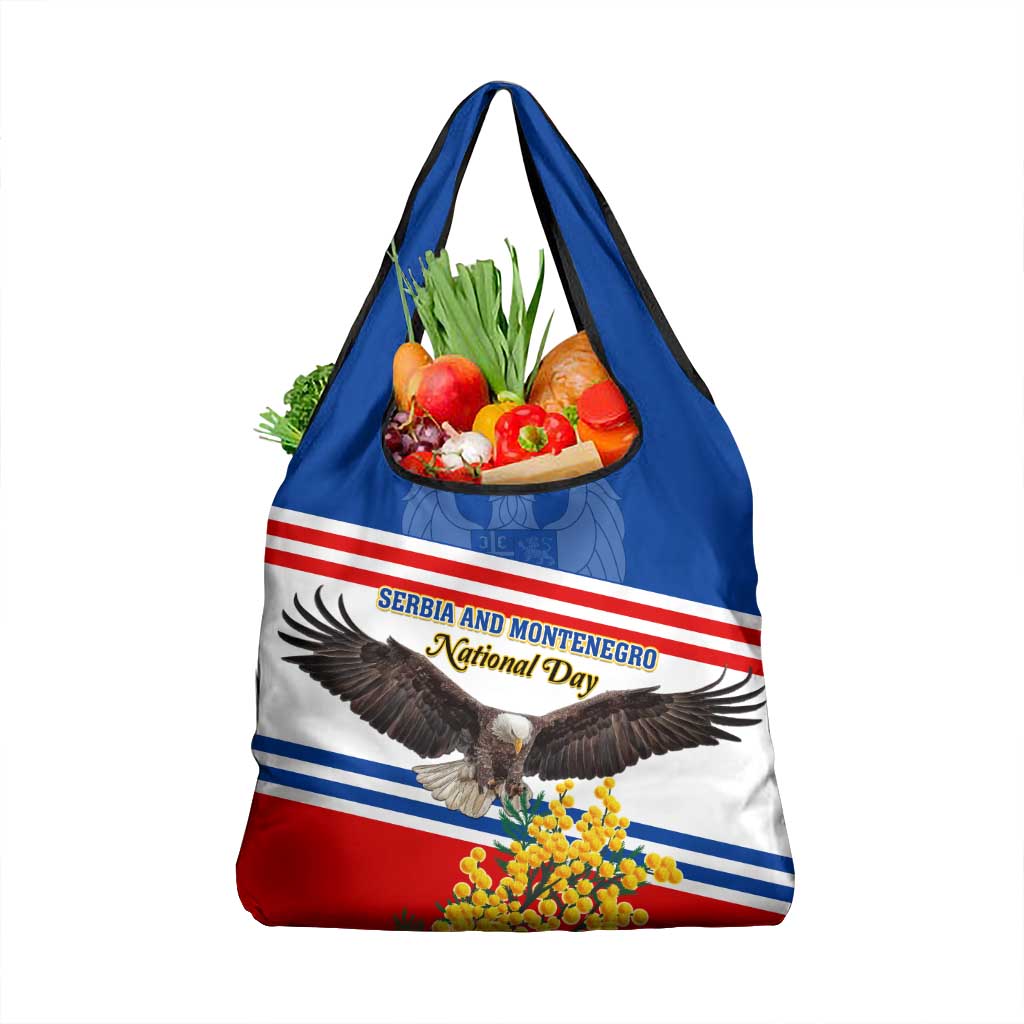 Serbia and Montenegro National Day Grocery Bag Eagle With Mimosa Flower