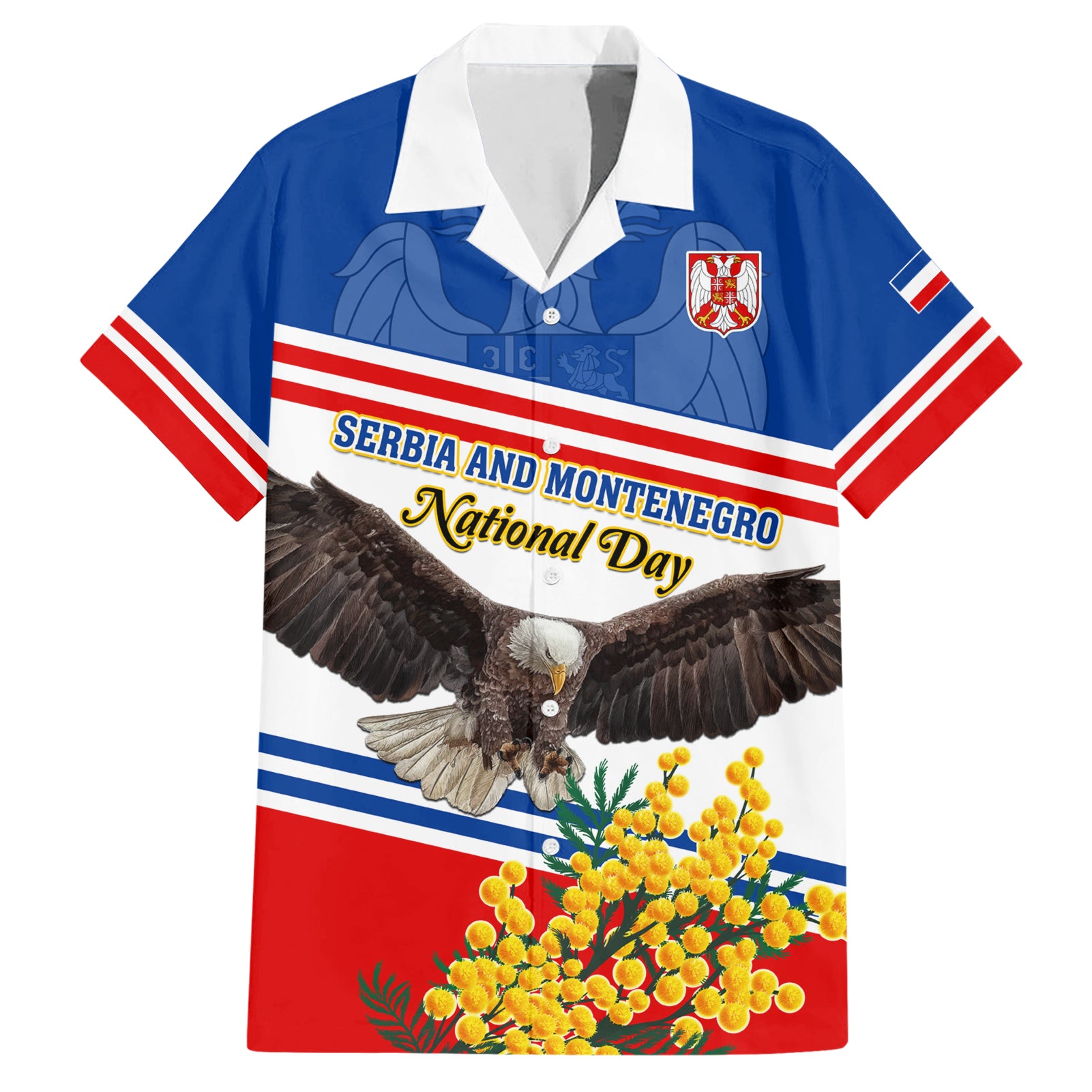 Serbia and Montenegro National Day Hawaiian Shirt Eagle With Mimosa Flower