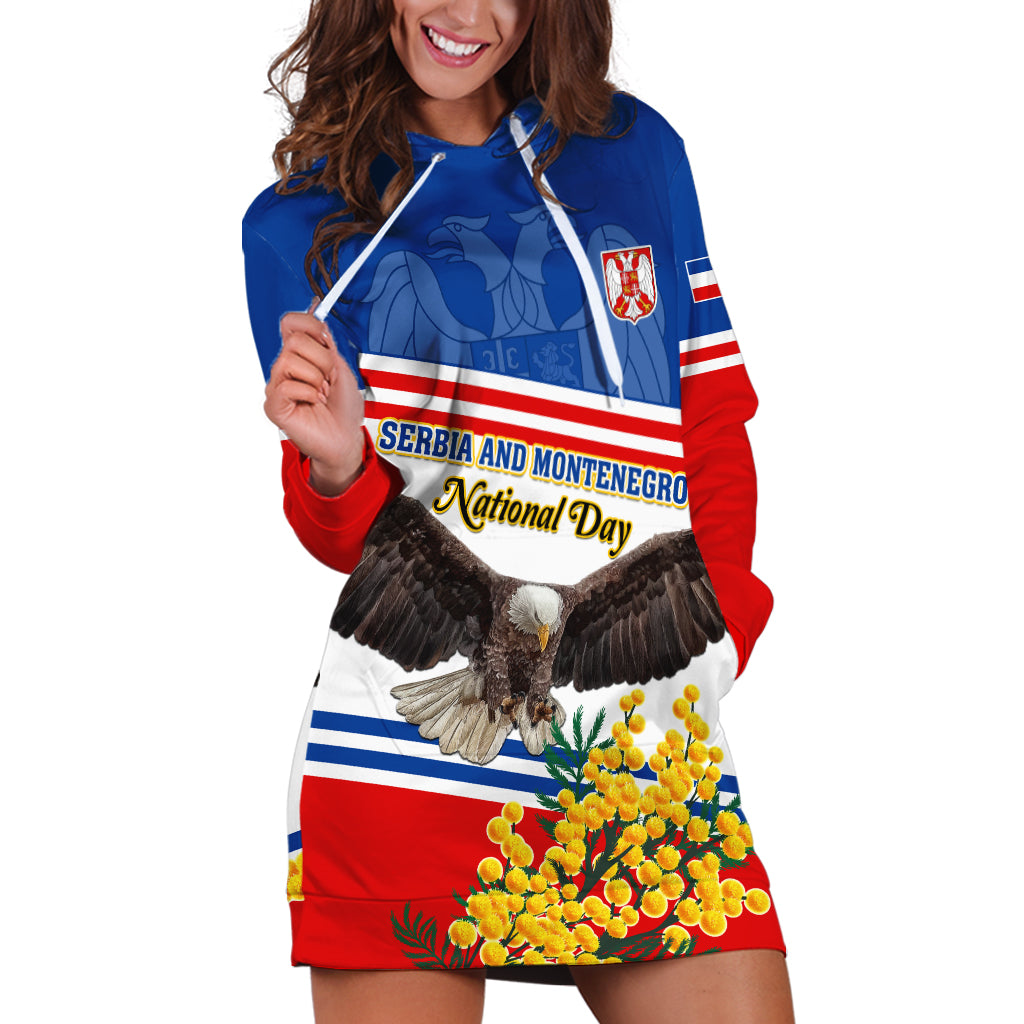 Serbia and Montenegro National Day Hoodie Dress Eagle With Mimosa Flower