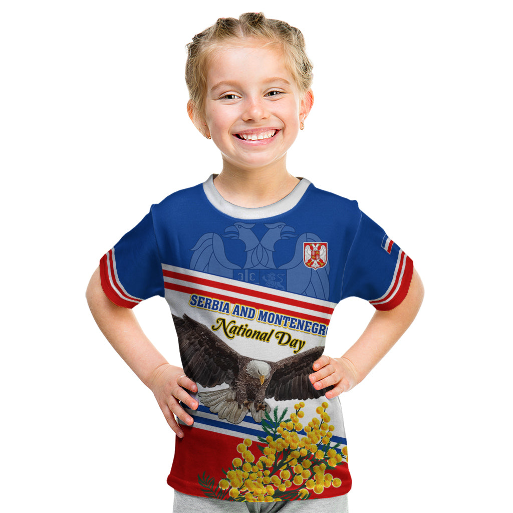 Serbia and Montenegro National Day Kid T Shirt Eagle With Mimosa Flower - Wonder Print Shop