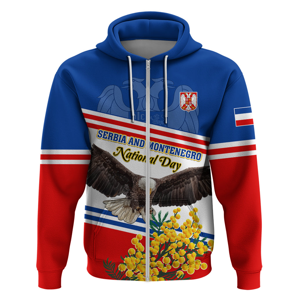 Serbia and Montenegro National Day Zip Hoodie Eagle With Mimosa Flower