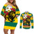 Togo Independence Day Couples Matching Off Shoulder Short Dress and Long Sleeve Button Shirt Lion With Rosa Flag Style - Wonder Print Shop