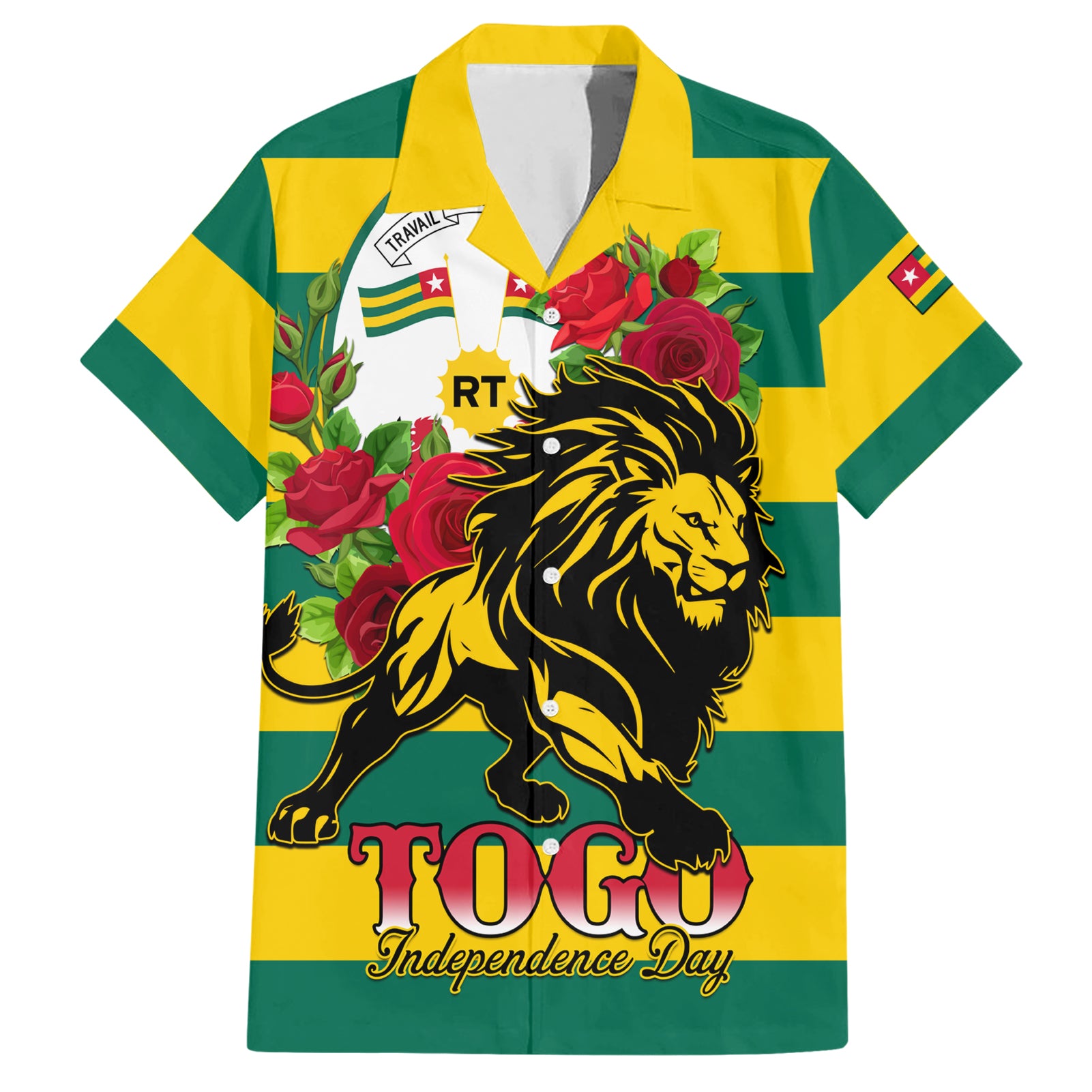 Togo Independence Day Hawaiian Shirt Lion With Rosa Flag Style - Wonder Print Shop