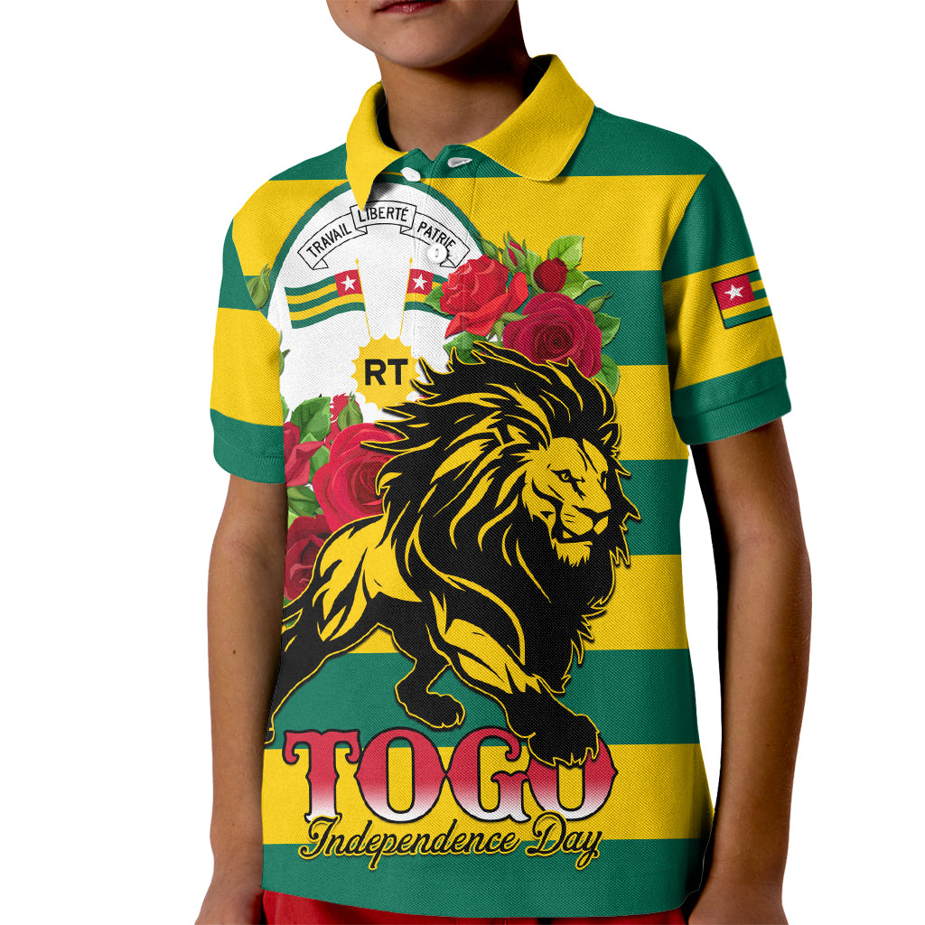 Togo Independence Day Kid Polo Shirt Lion With Rosa Flag Style - Wonder Print Shop