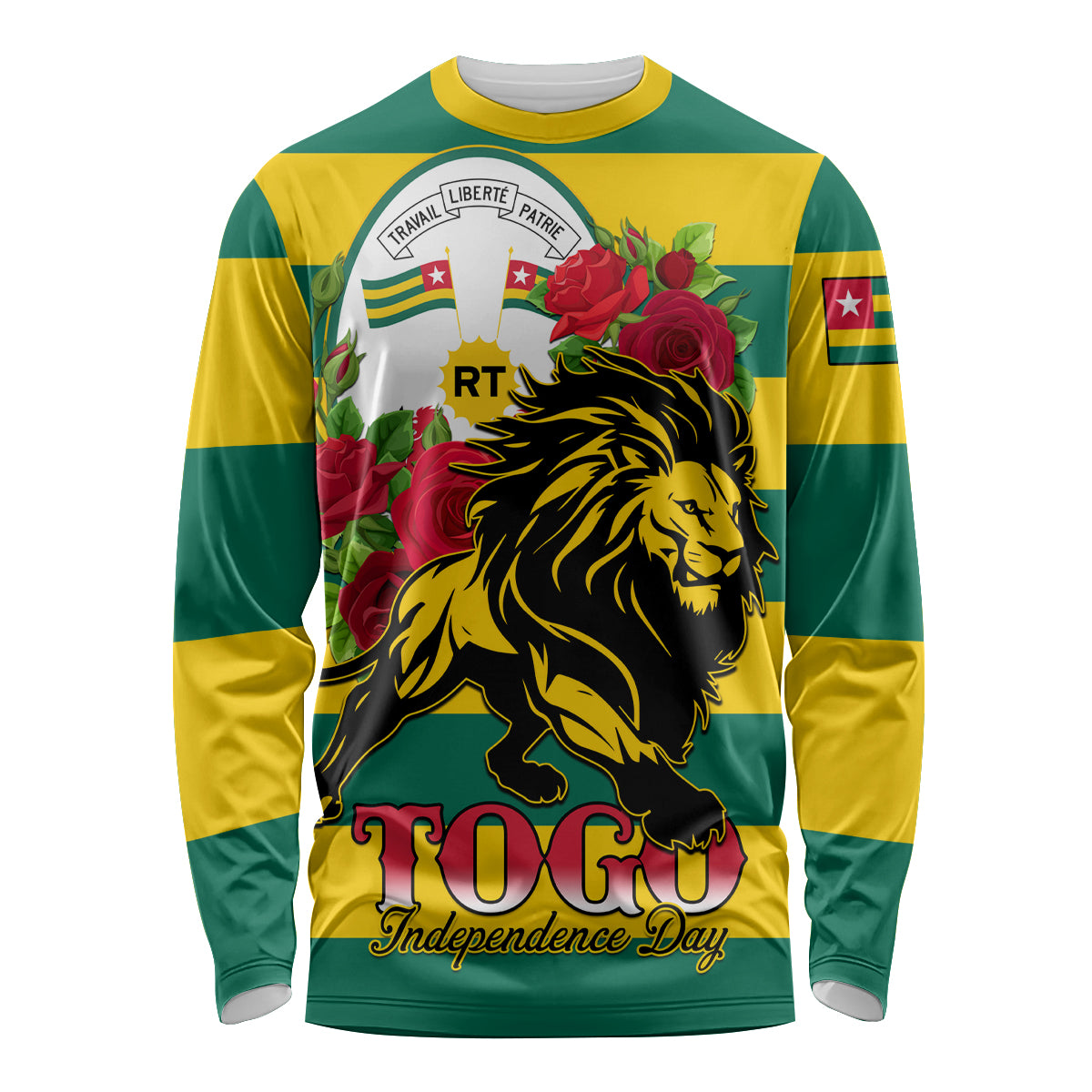 Togo Independence Day Long Sleeve Shirt Lion With Rosa Flag Style - Wonder Print Shop