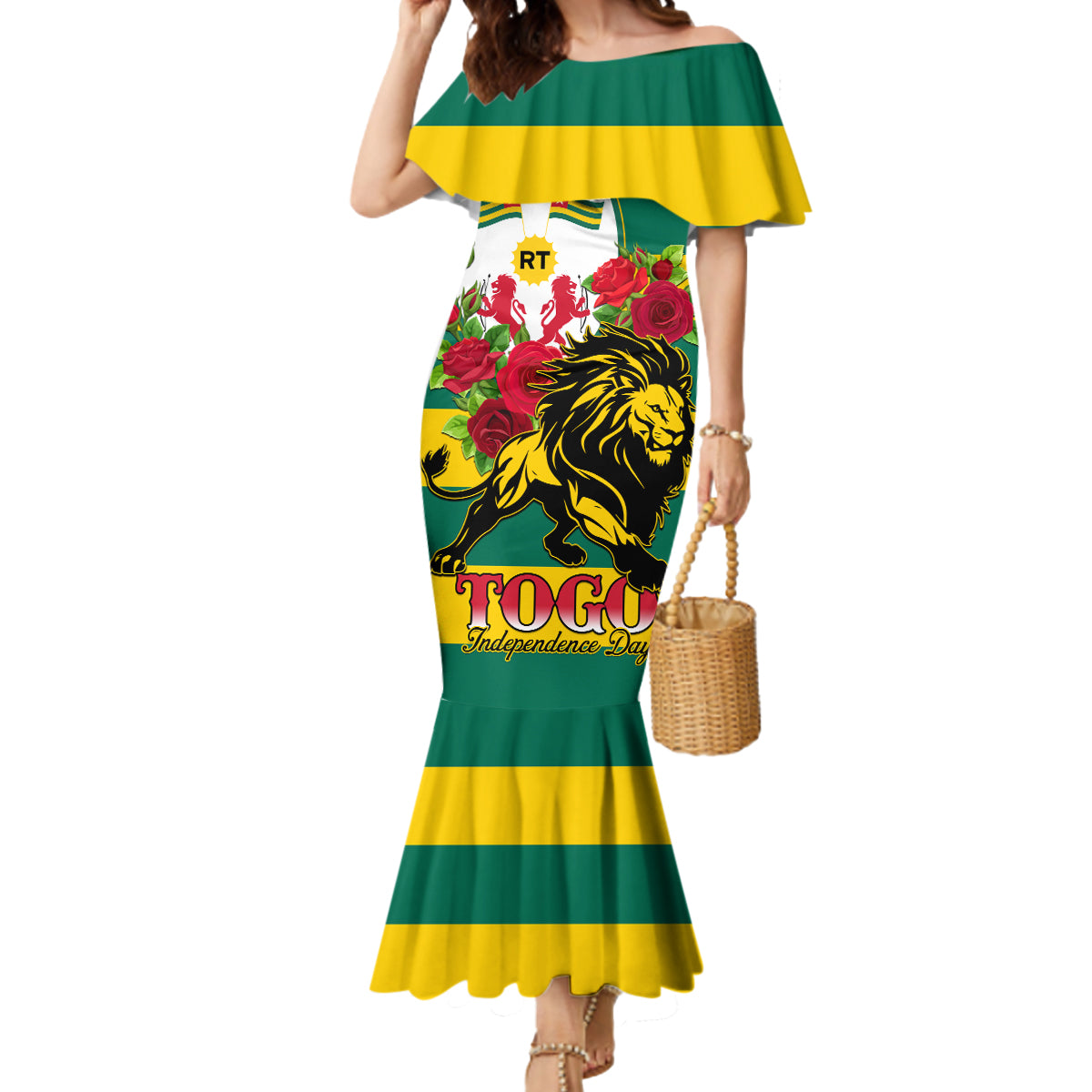 Togo Independence Day Mermaid Dress Lion With Rosa Flag Style - Wonder Print Shop