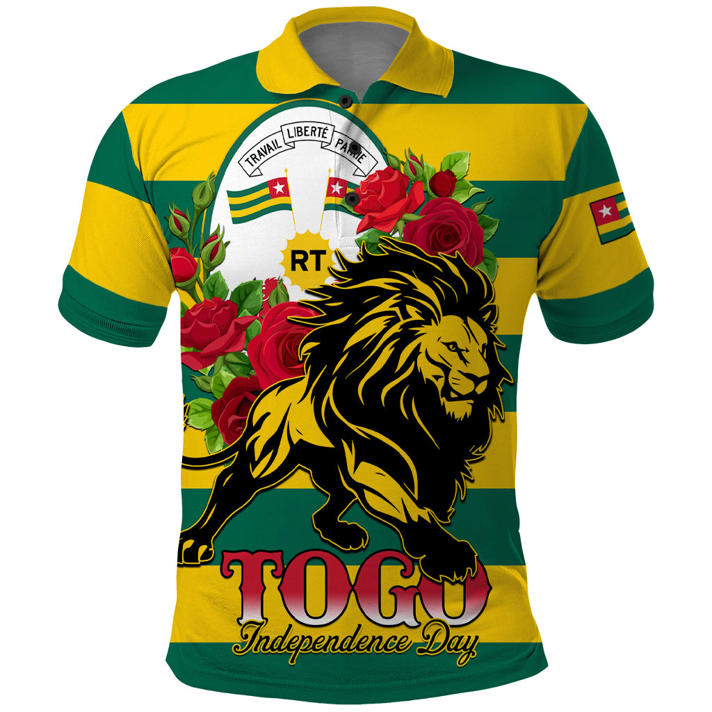 Togo Independence Day Polo Shirt Lion With Rosa Flag Style - Wonder Print Shop