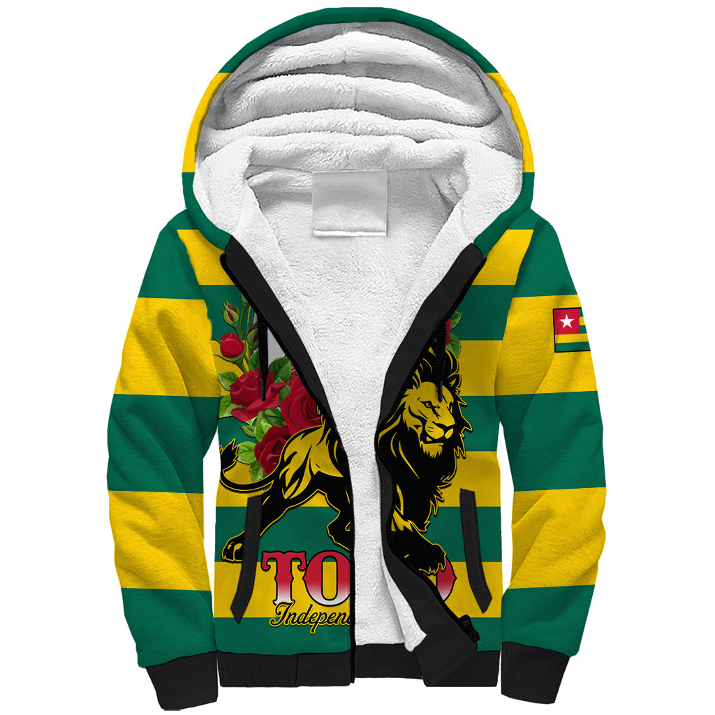 Togo Independence Day Sherpa Hoodie Lion With Rosa Flag Style - Wonder Print Shop