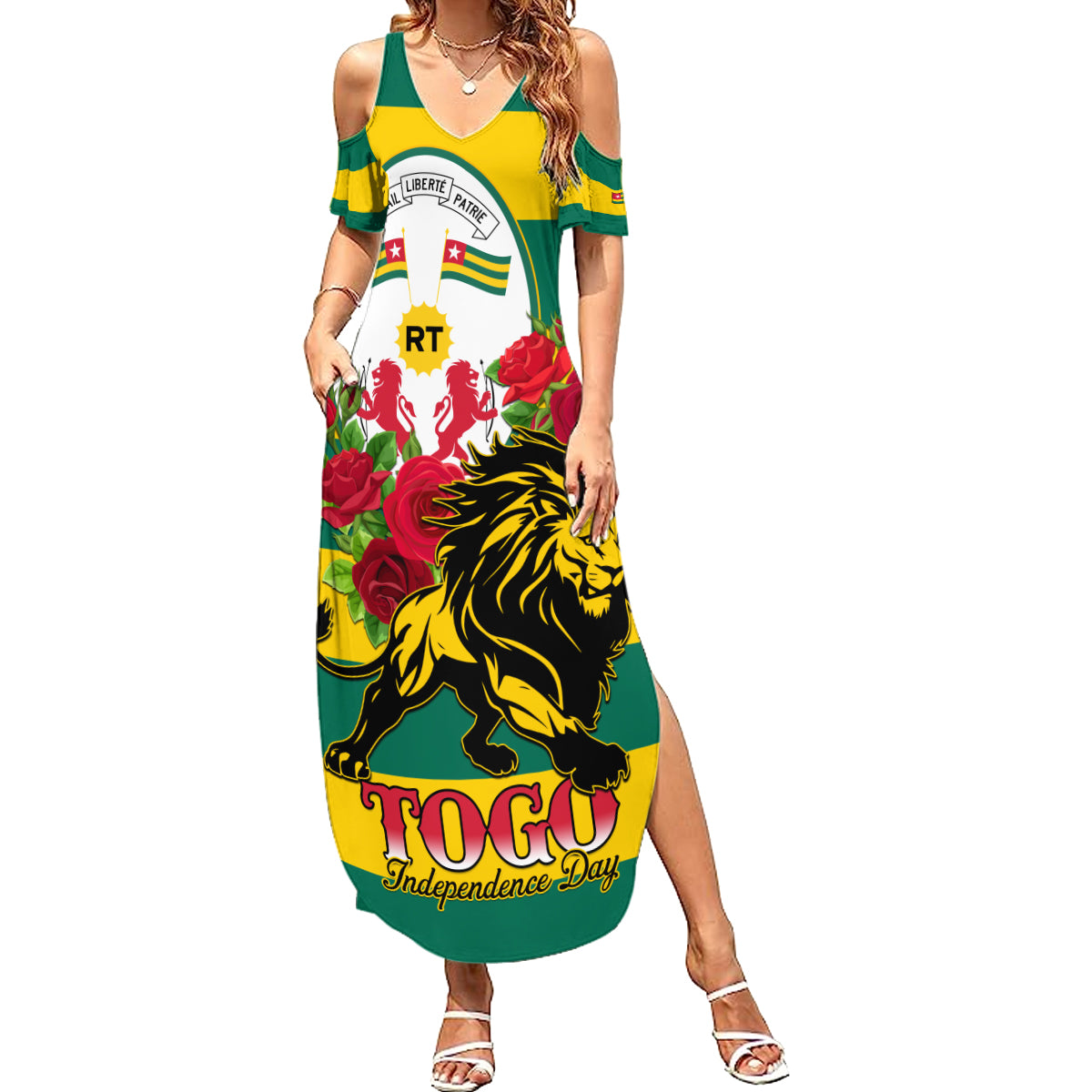 Togo Independence Day Summer Maxi Dress Lion With Rosa Flag Style - Wonder Print Shop