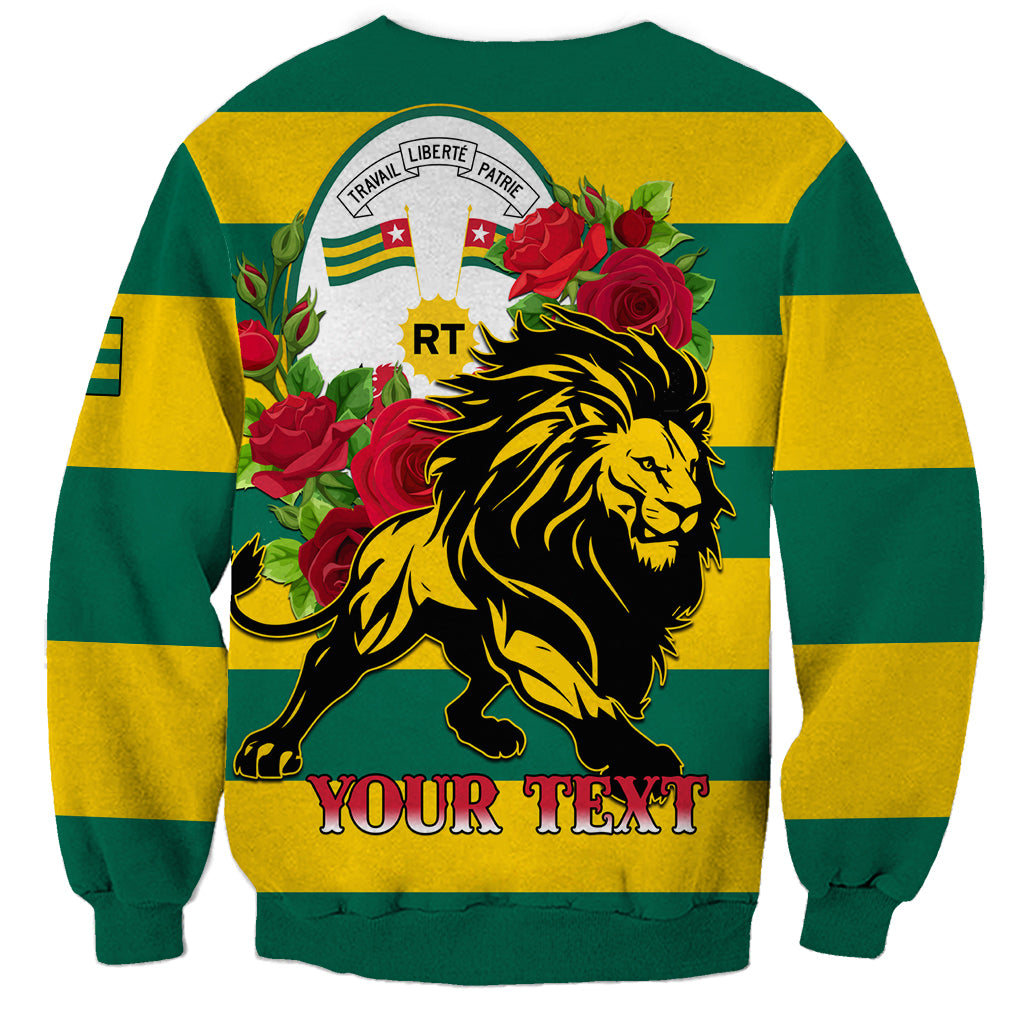 Unisex crewneck sweatshirt, striped back with lion and roses graphic and 'YOUR TEXT'