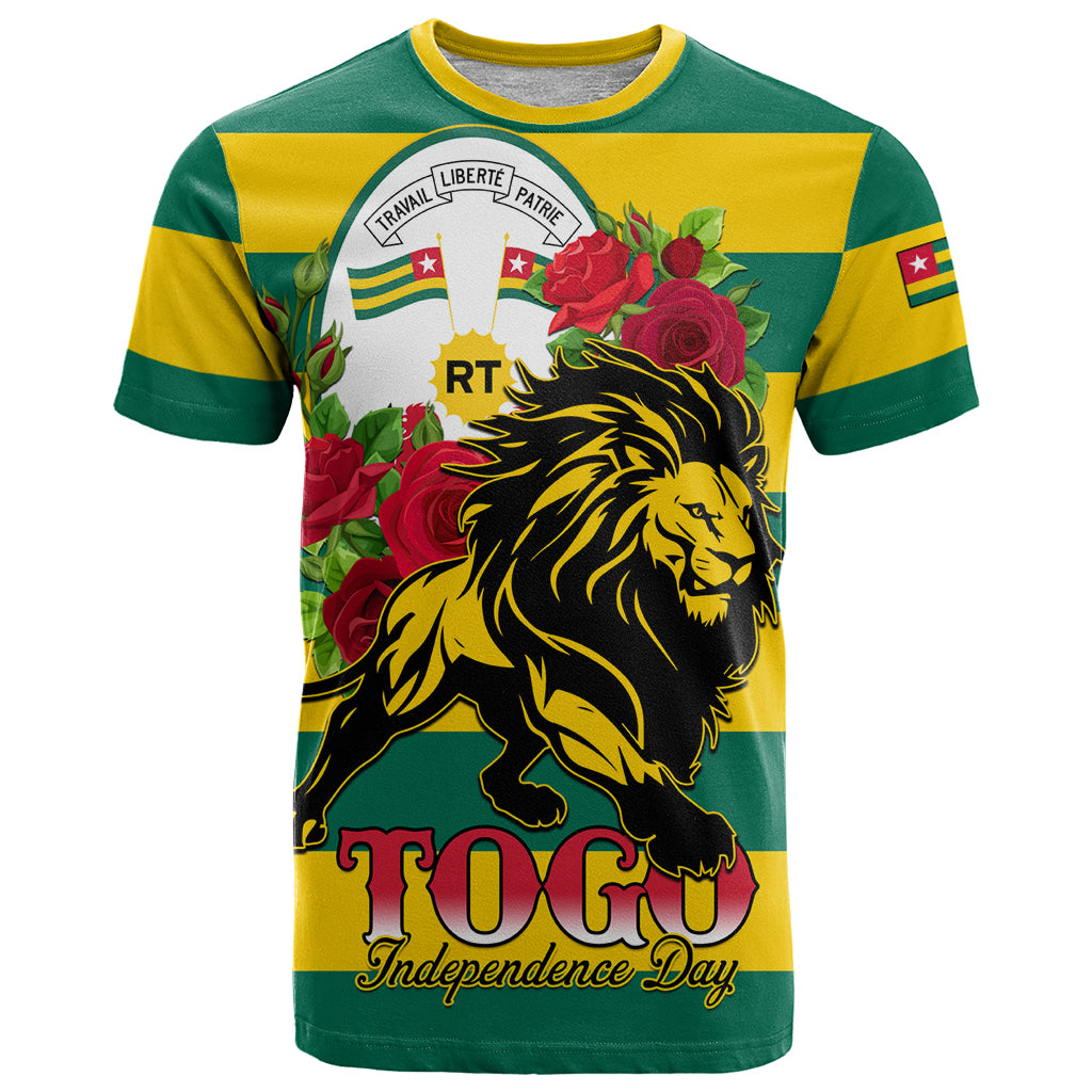 Togo Independence Day T Shirt Lion With Rosa Flag Style - Wonder Print Shop