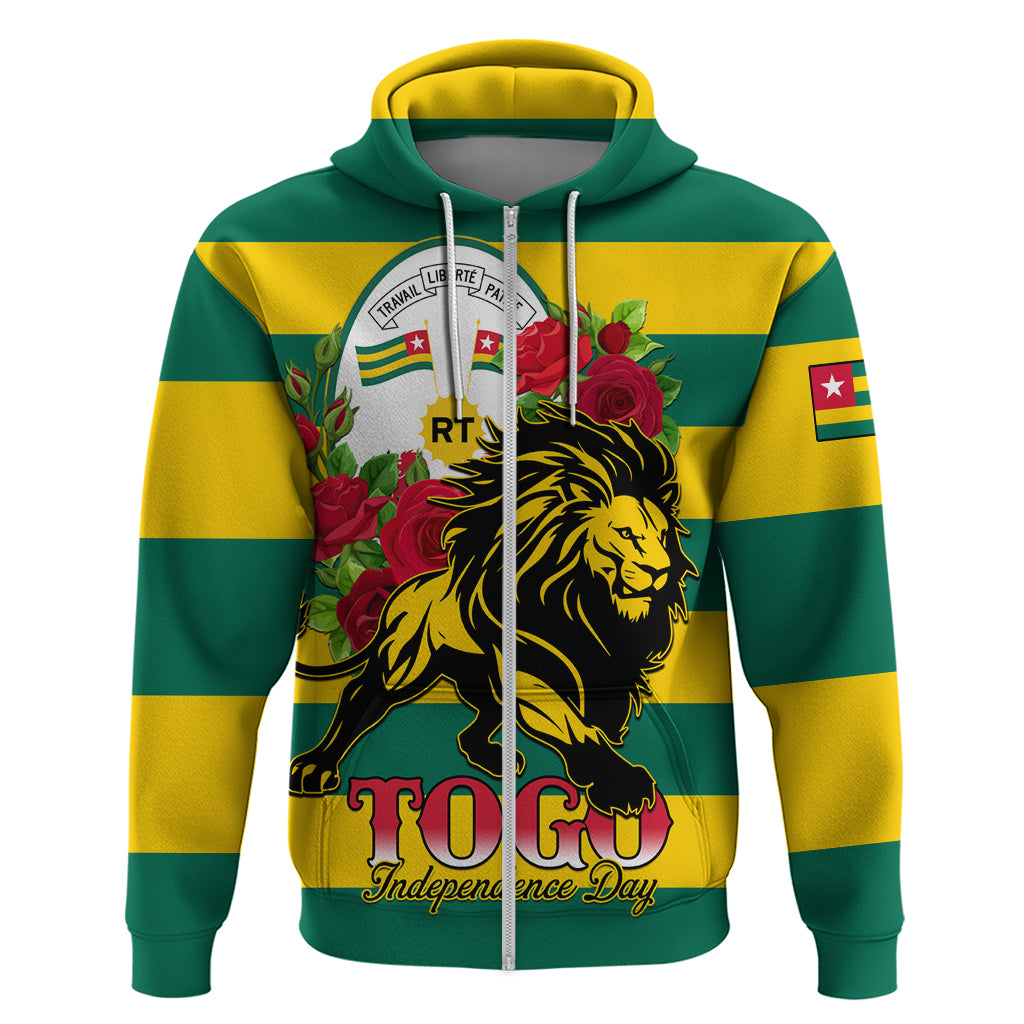 Togo Independence Day Zip Hoodie Lion With Rosa Flag Style - Wonder Print Shop