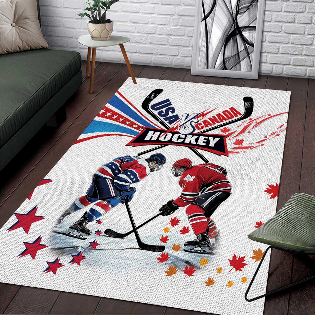 USA vs Canada Ice Hockey Face Off Area Rug Stars Maple Leaf