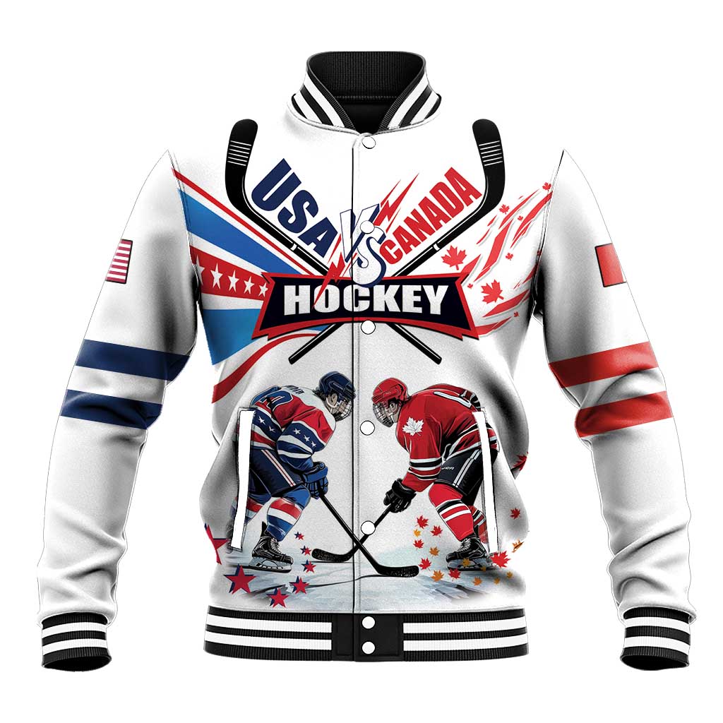 Custom USA vs Canada Ice Hockey Face Off Baseball Jacket Stars Maple Leaf