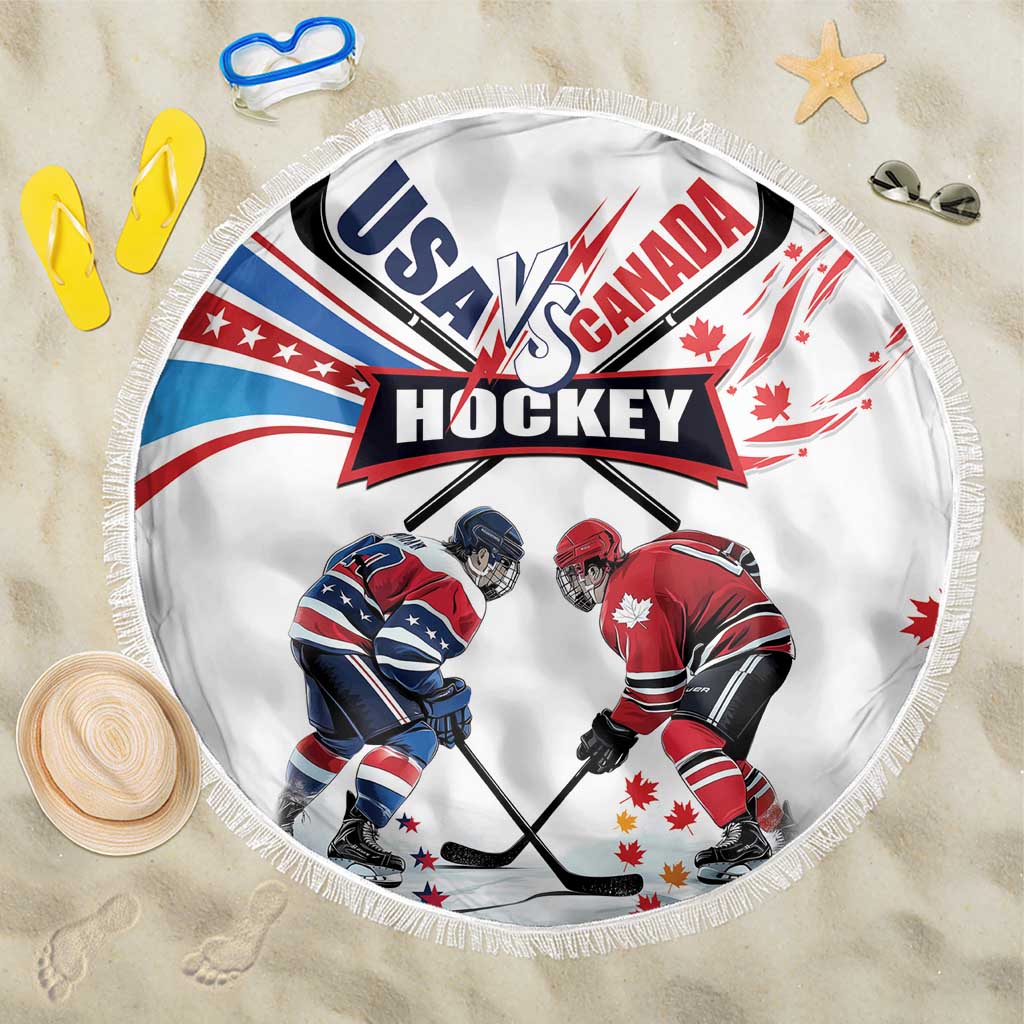 USA vs Canada Ice Hockey Face Off Beach Blanket Stars Maple Leaf