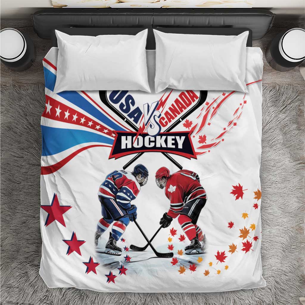 USA vs Canada Ice Hockey Face Off Bedding Set Stars Maple Leaf