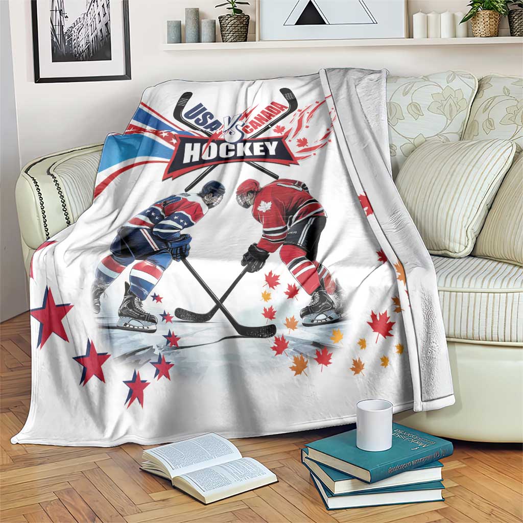 USA vs Canada Ice Hockey Face Off Blanket Stars Maple Leaf