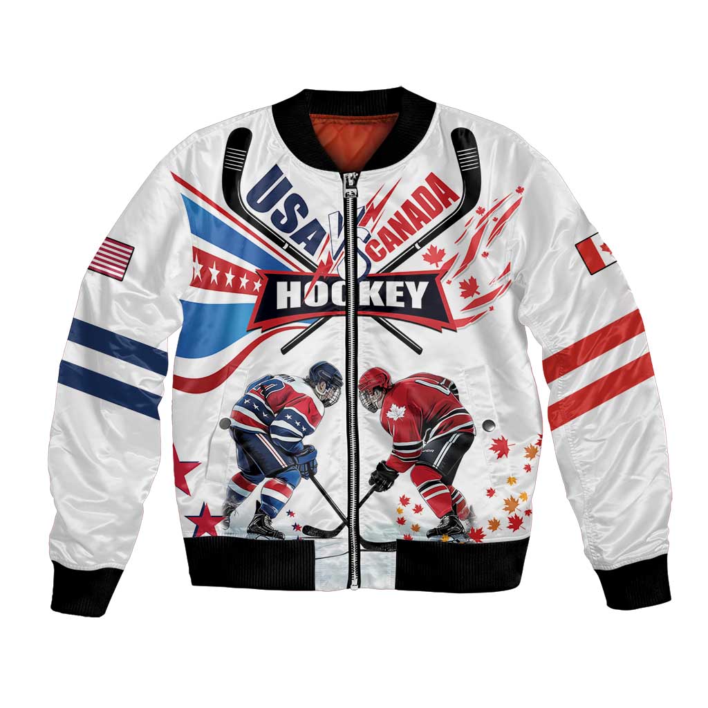 Custom USA vs Canada Ice Hockey Face Off Bomber Jacket Stars Maple Leaf