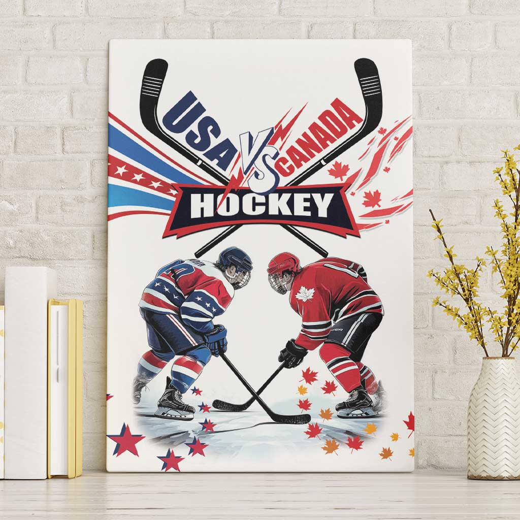 USA vs Canada Ice Hockey Face Off Canvas Wall Art Stars Maple Leaf