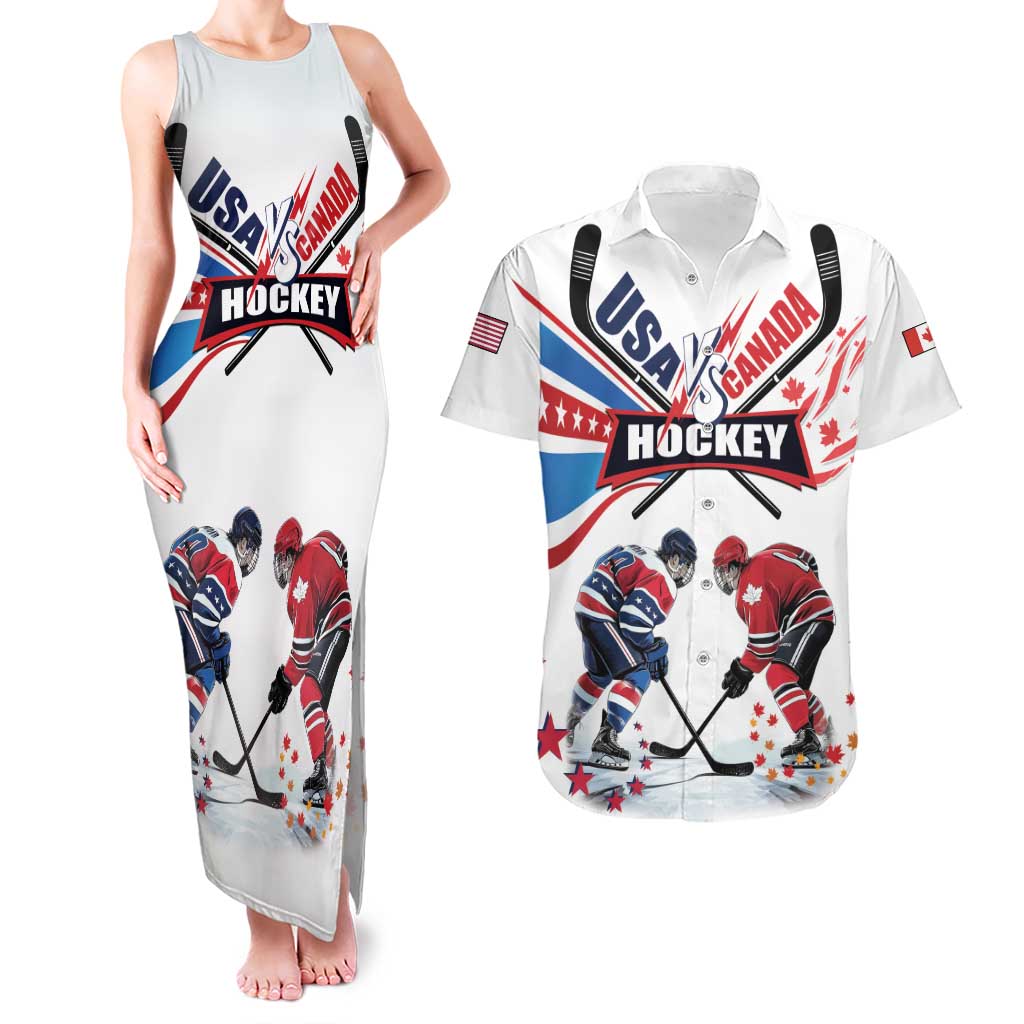 Custom USA vs Canada Ice Hockey Face Off Couples Matching Tank Maxi Dress and Hawaiian Shirt Stars Maple Leaf