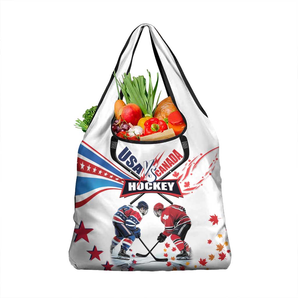 USA vs Canada Ice Hockey Face Off Grocery Bag Stars Maple Leaf