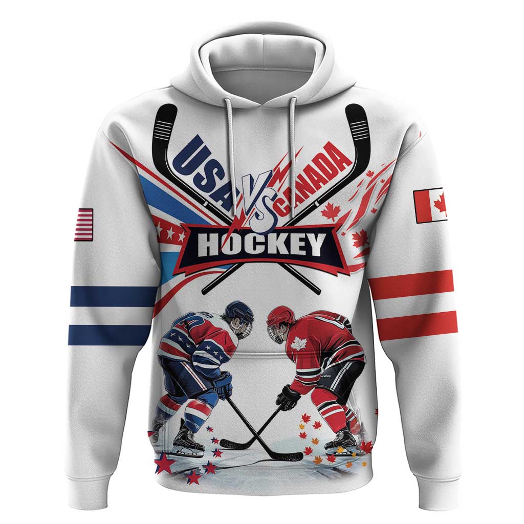 Custom USA vs Canada Ice Hockey Face Off Hoodie Stars Maple Leaf