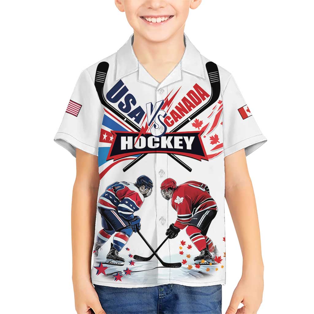 Custom USA vs Canada Ice Hockey Face Off Kid Hawaiian Shirt Stars Maple Leaf