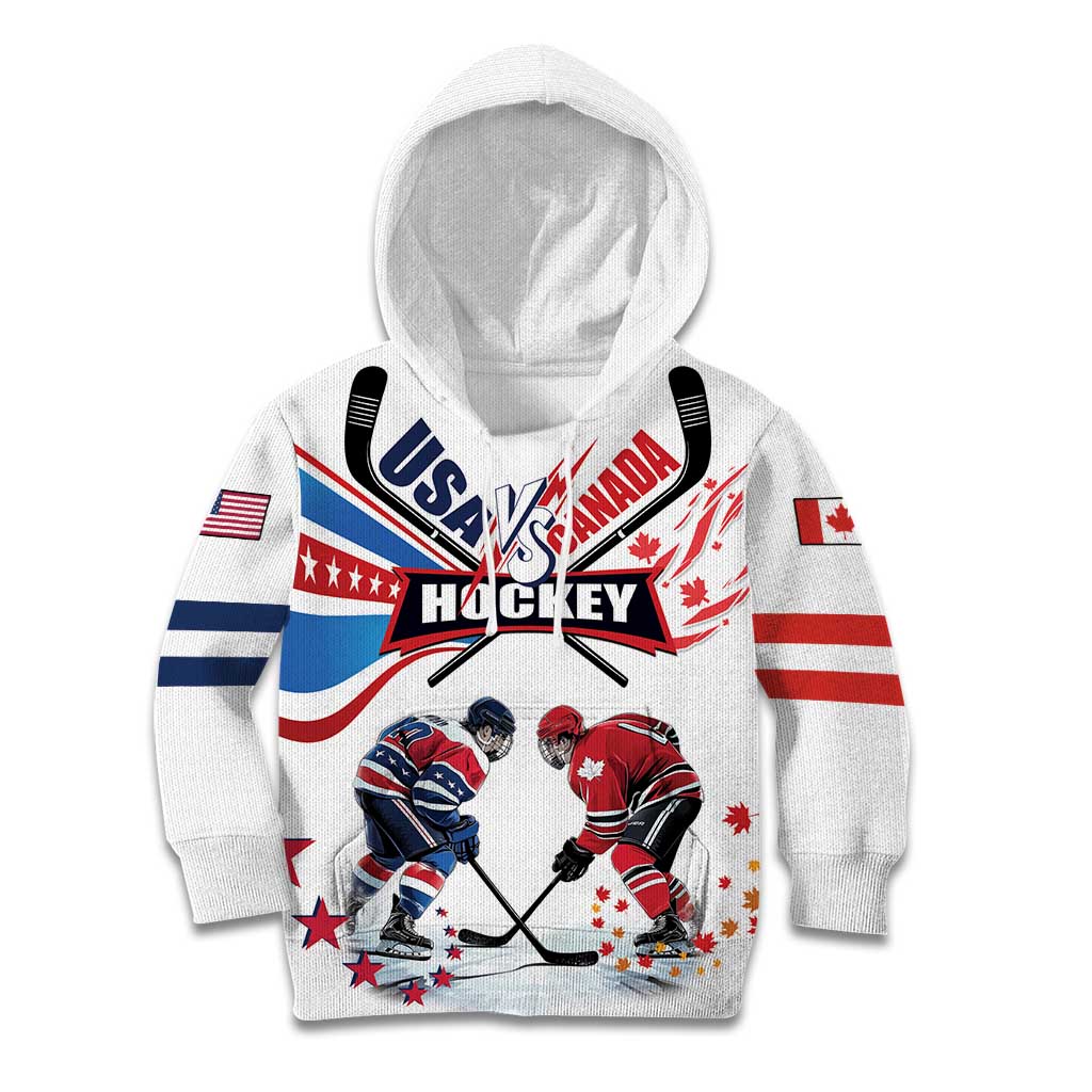 Custom USA vs Canada Ice Hockey Face Off Kid Hoodie Stars Maple Leaf