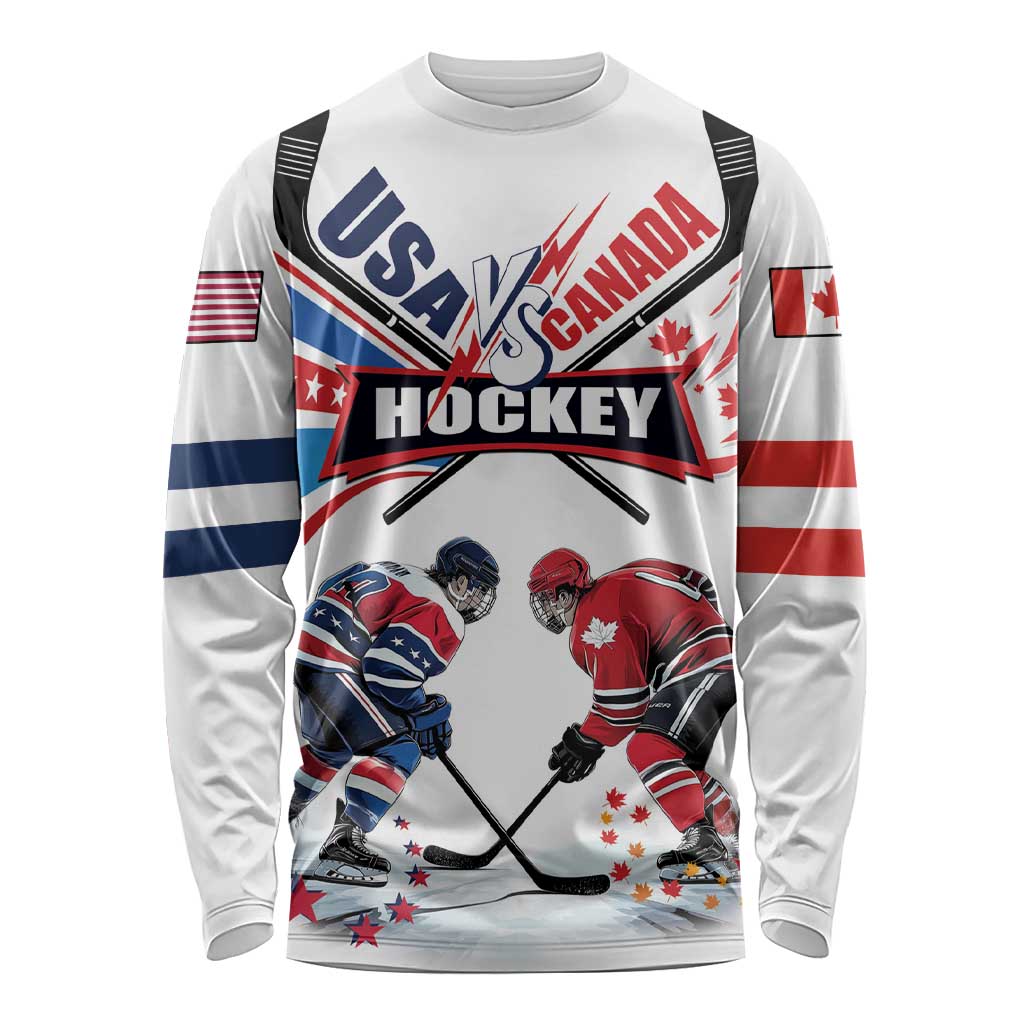 Custom USA vs Canada Ice Hockey Face Off Long Sleeve Shirt Stars Maple Leaf