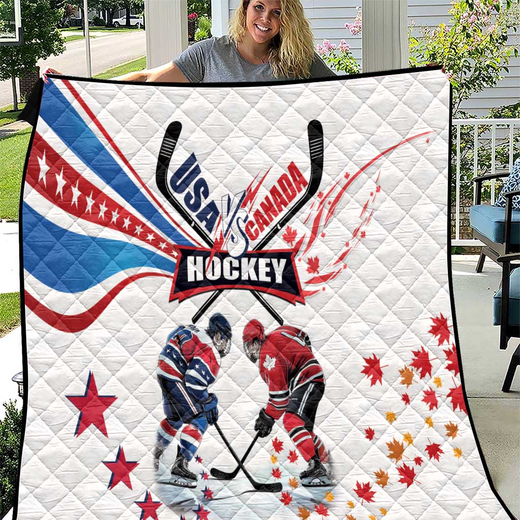 USA vs Canada Ice Hockey Face Off Quilt Stars Maple Leaf