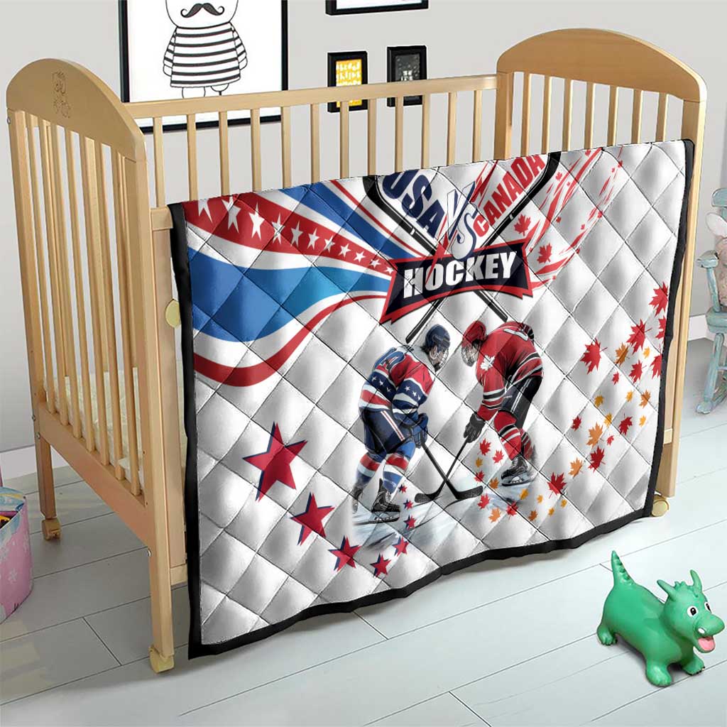 USA vs Canada Ice Hockey Face Off Quilt Stars Maple Leaf