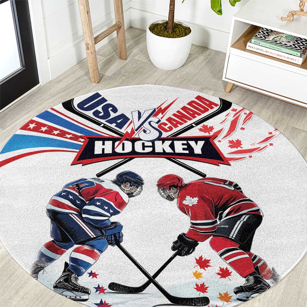 USA vs Canada Ice Hockey Face Off Round Carpet Stars Maple Leaf