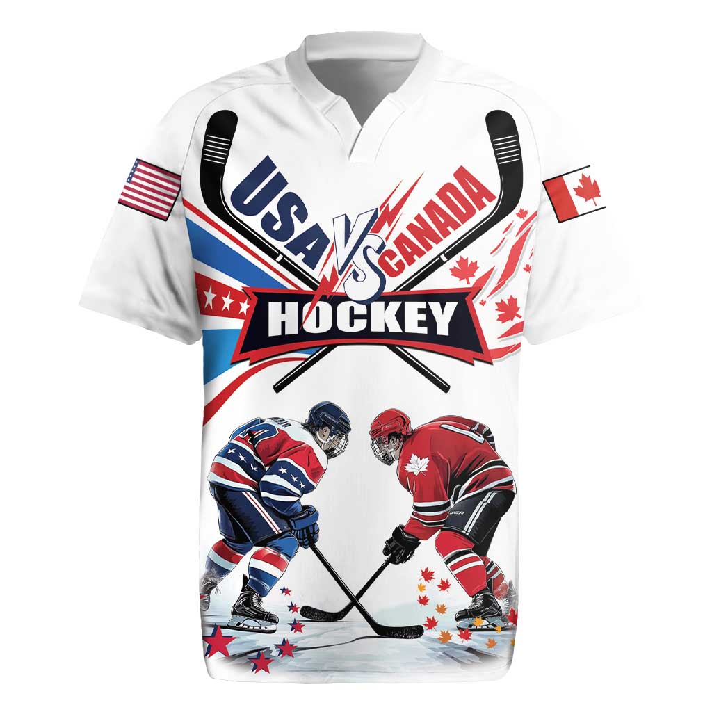 Custom USA vs Canada Ice Hockey Face Off Rugby Jersey Stars Maple Leaf