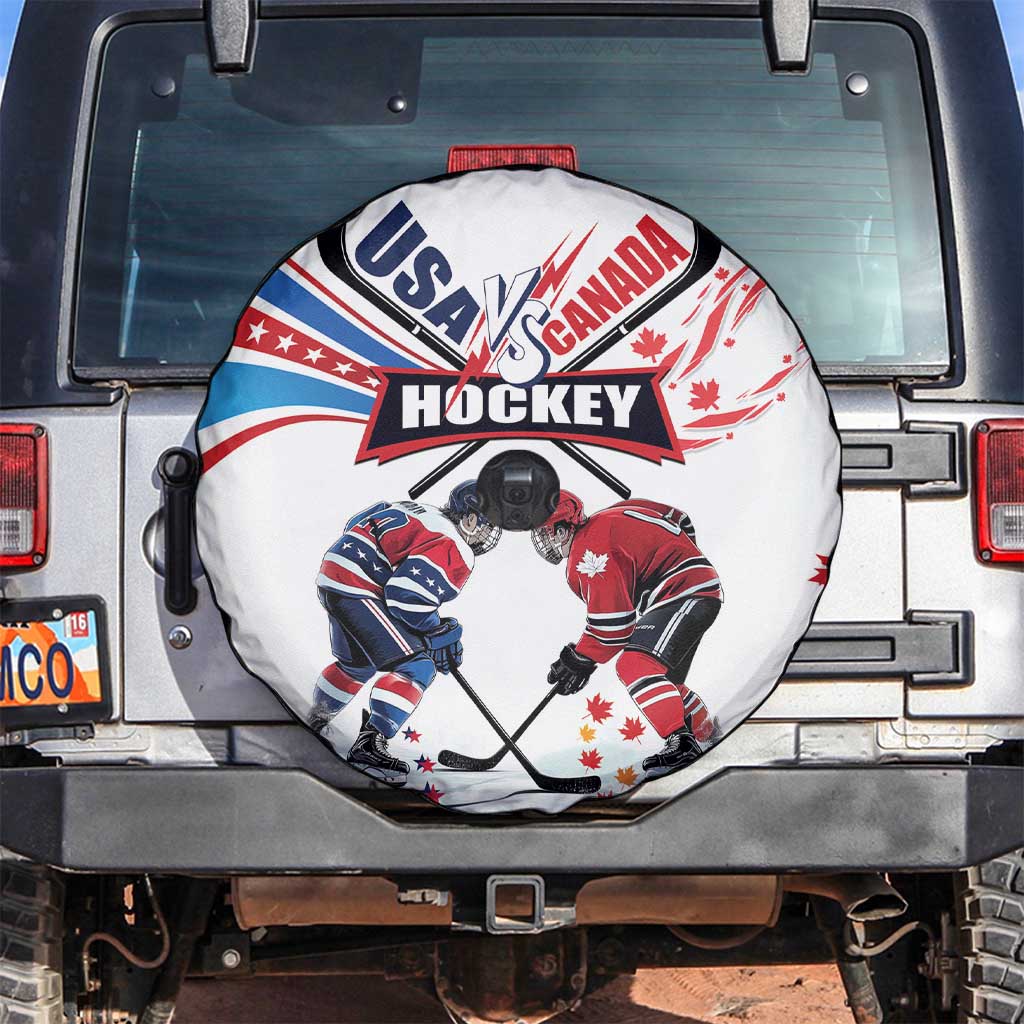 USA vs Canada Ice Hockey Face Off Spare Tire Cover Stars Maple Leaf