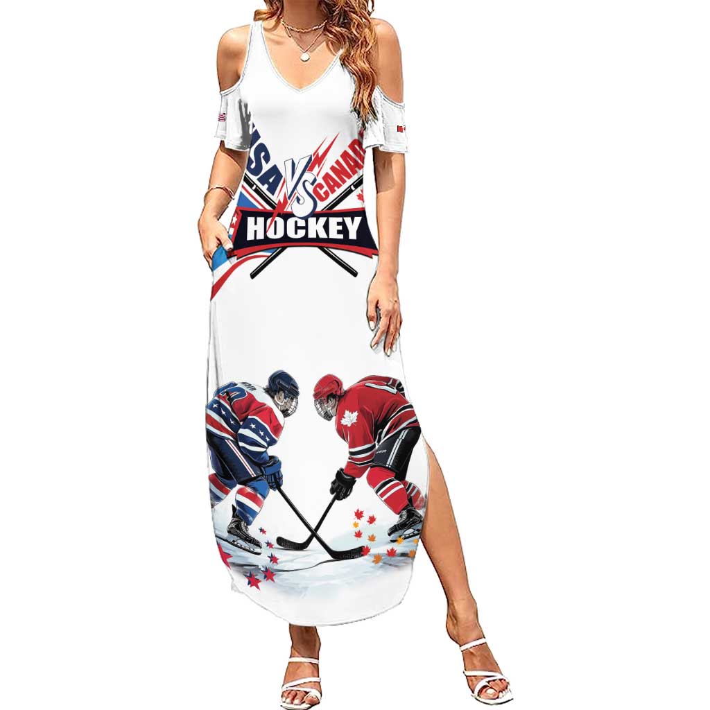 Custom USA vs Canada Ice Hockey Face Off Summer Maxi Dress Stars Maple Leaf