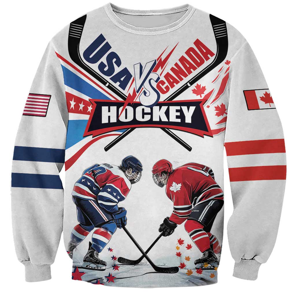 Custom USA vs Canada Ice Hockey Face Off Sweatshirt Stars Maple Leaf